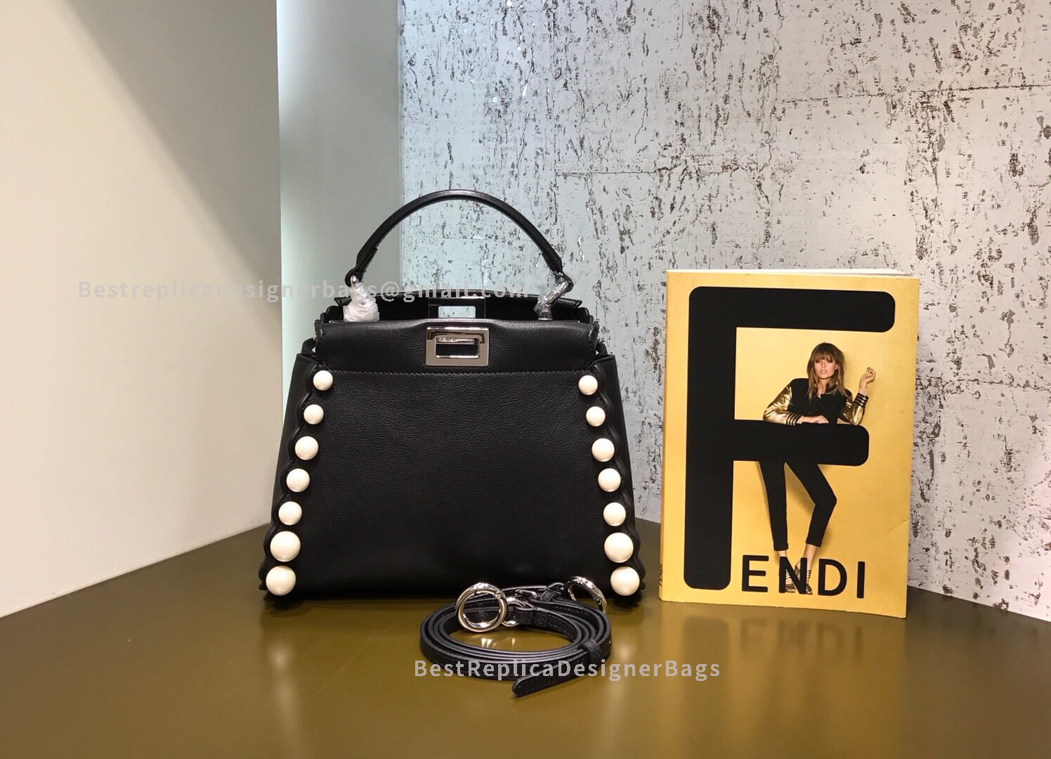 Fendi Peekaboo Iconic Mini Black Leather Bag 8103